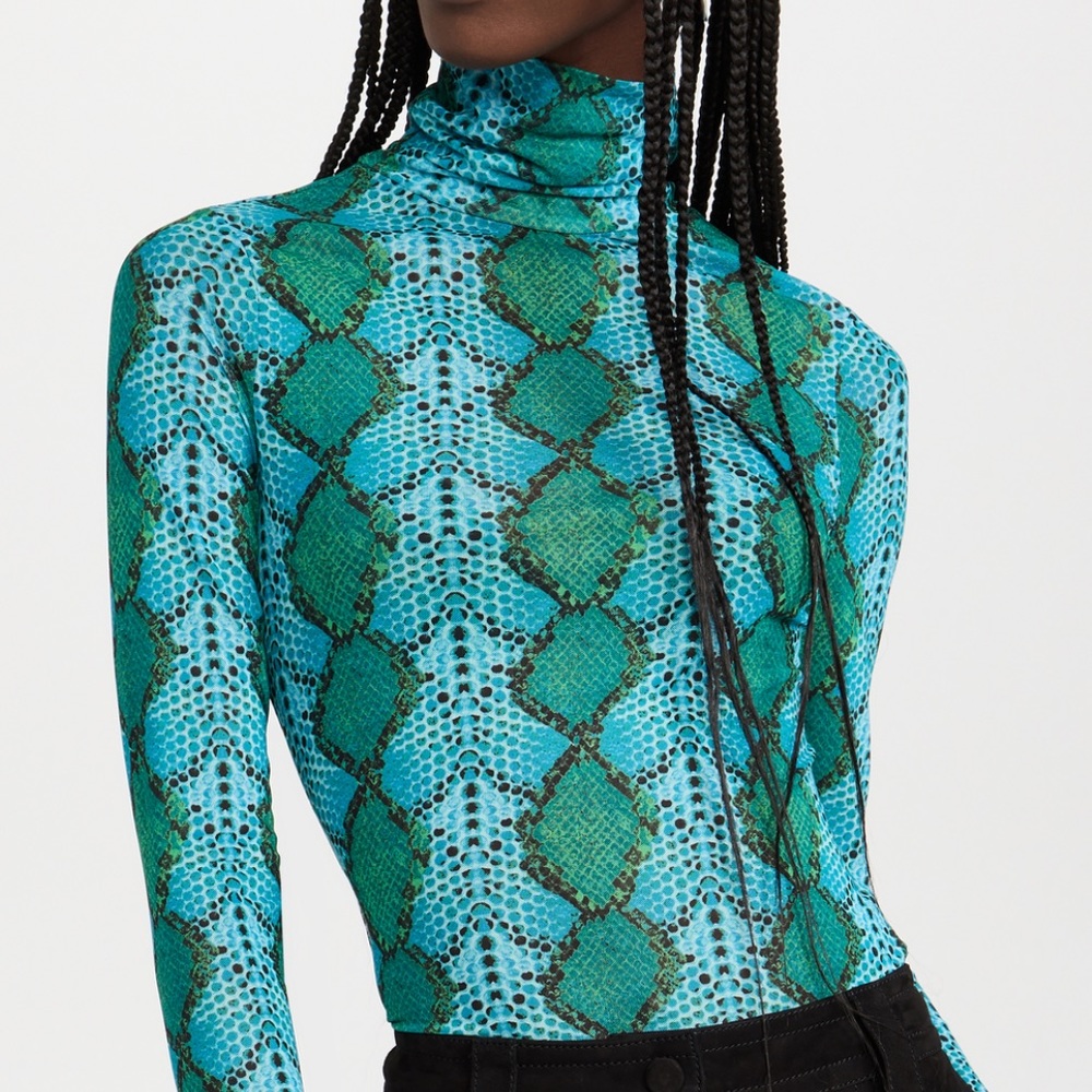 AFRM Teal snake print turtleneck top
